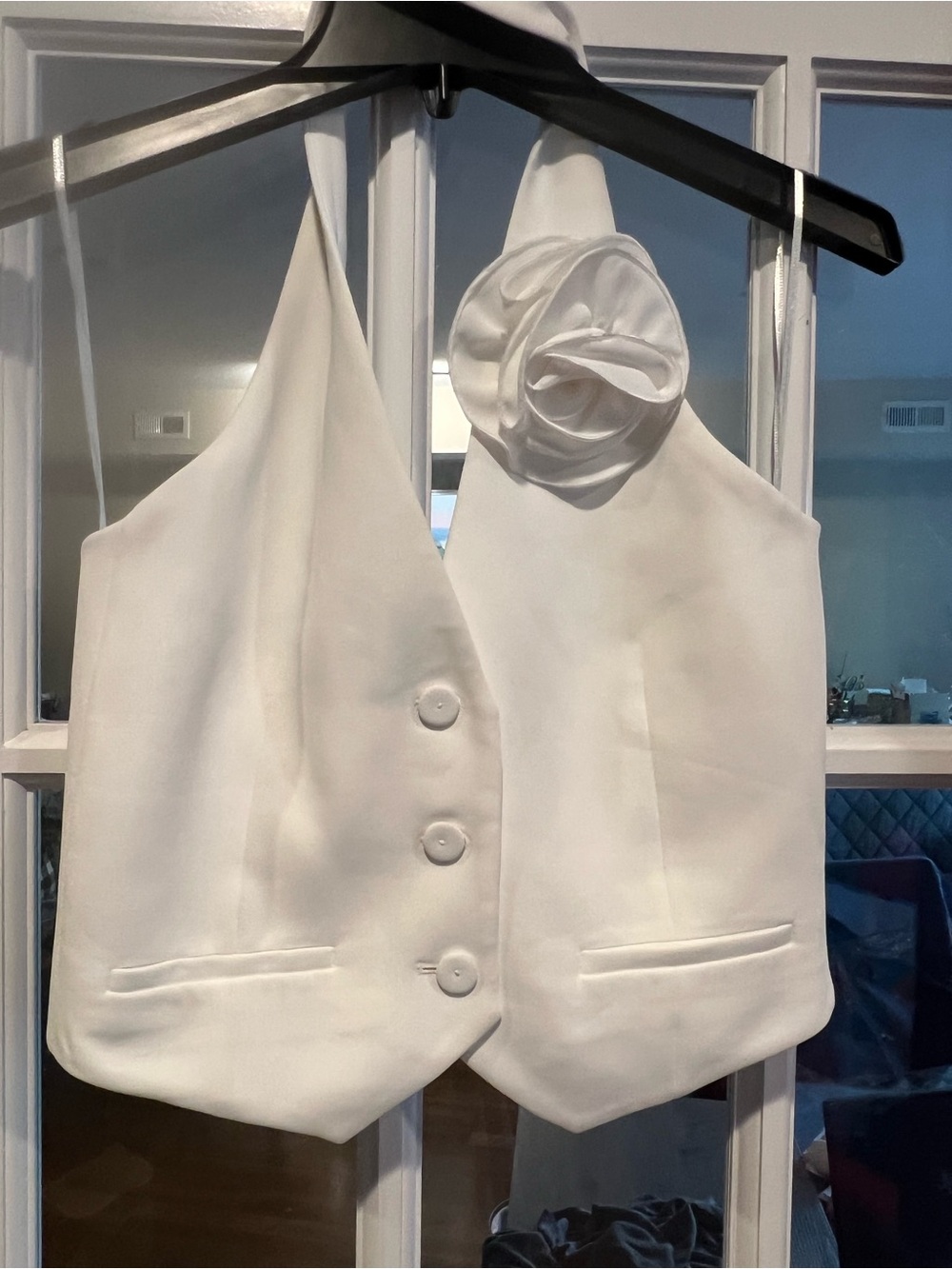 Mango White Girls' Halter Vest with Rosette Accent
